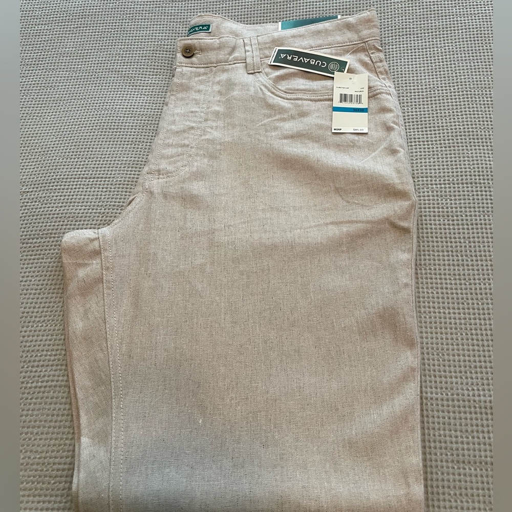 Cubavera Mens L30 Pants, 54% Linen, color-light tan, 36 waist, 5 pocket